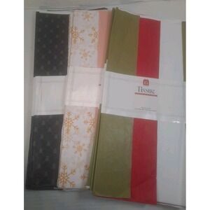 225‎ Tissue Paper Sheets White Red Olive Green Black With Trees Green Peach Gold